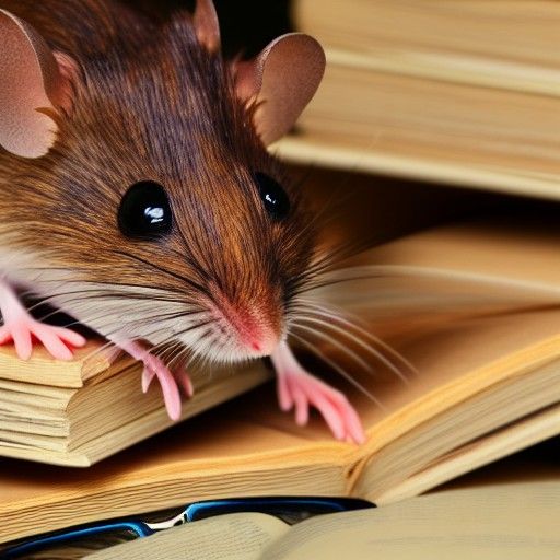 Mouse with Glasses Reading Books in 8K