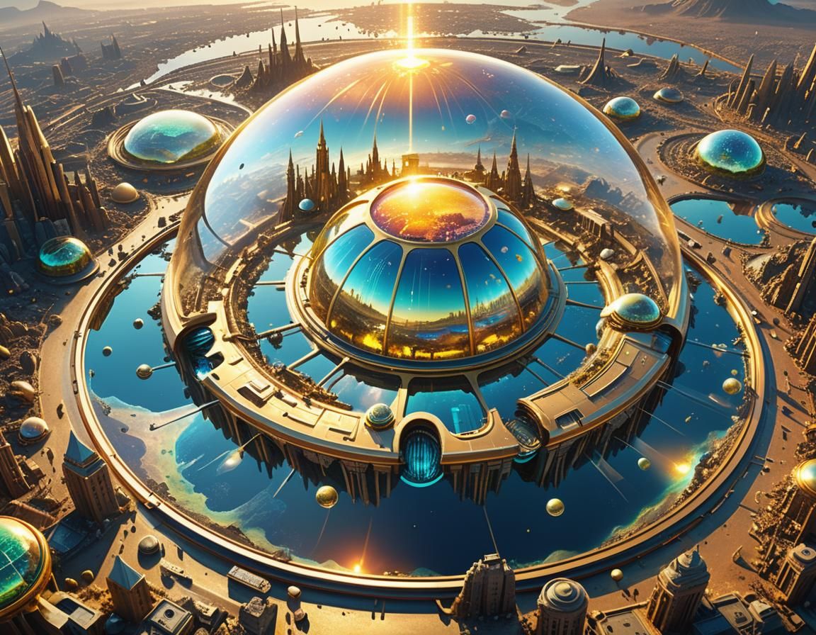 Futuristic Alien City in Glass Dome: Digital Art