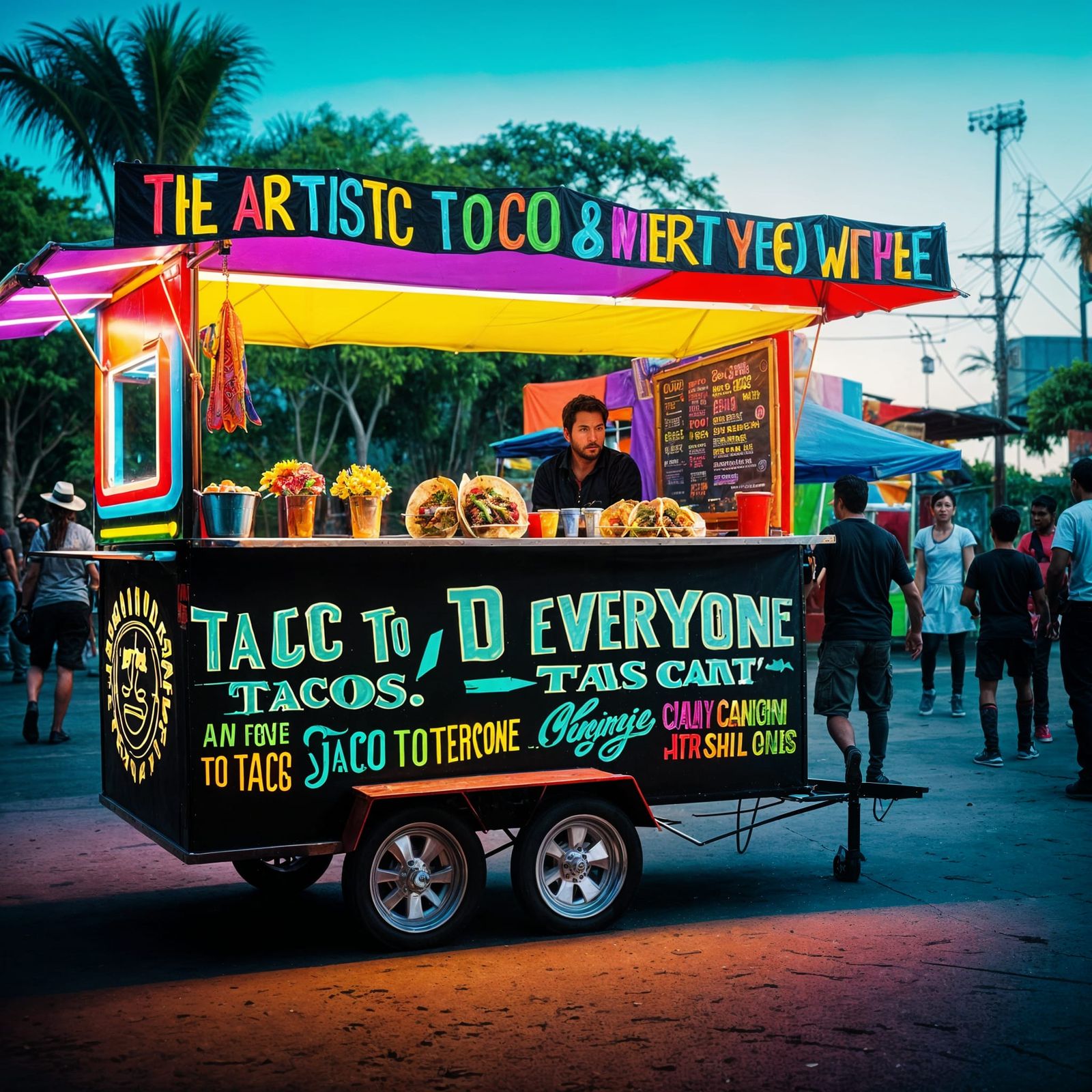 Colorful Taco Cart Scene in Cinematic Style