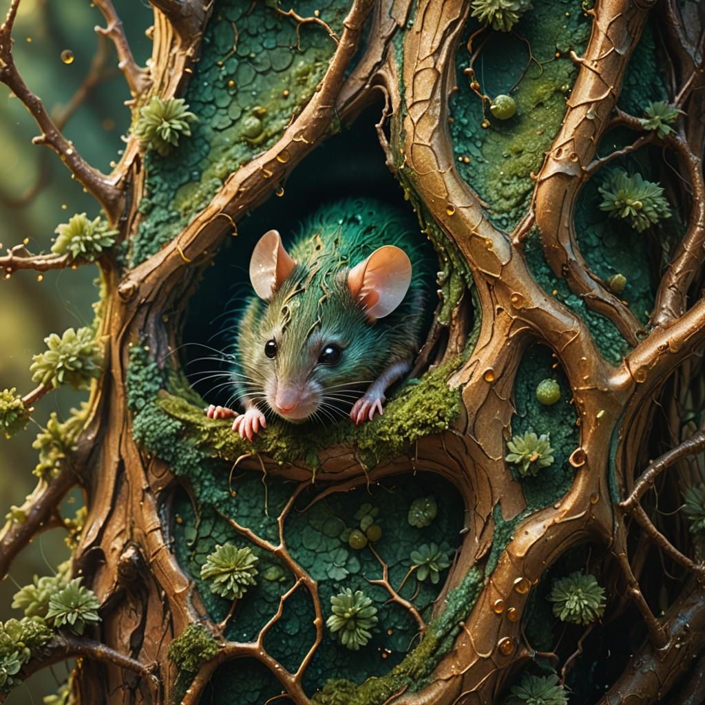Mouse Sleeping in Emerald Tree: Fantasy Concept Art