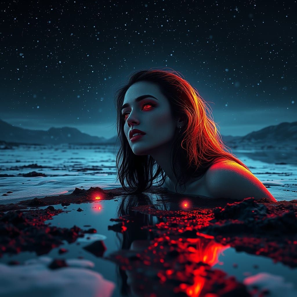 Vampire's Passion in Snowy Grunge Landscape