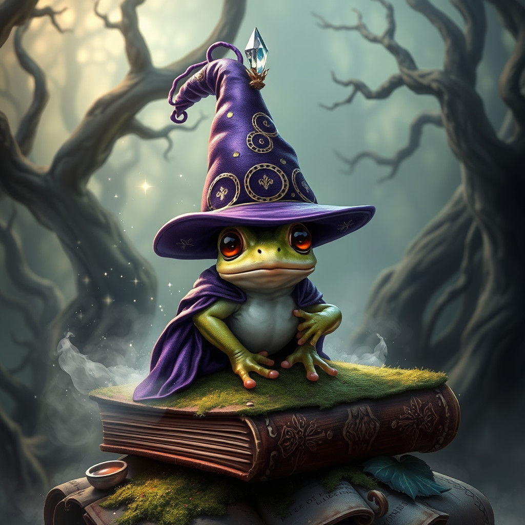 Enchanting Frog Wizard Amidst Mystical Fog