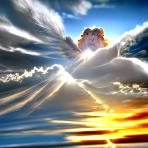 Angels in Ethereal Sunset Over Mount Olympus