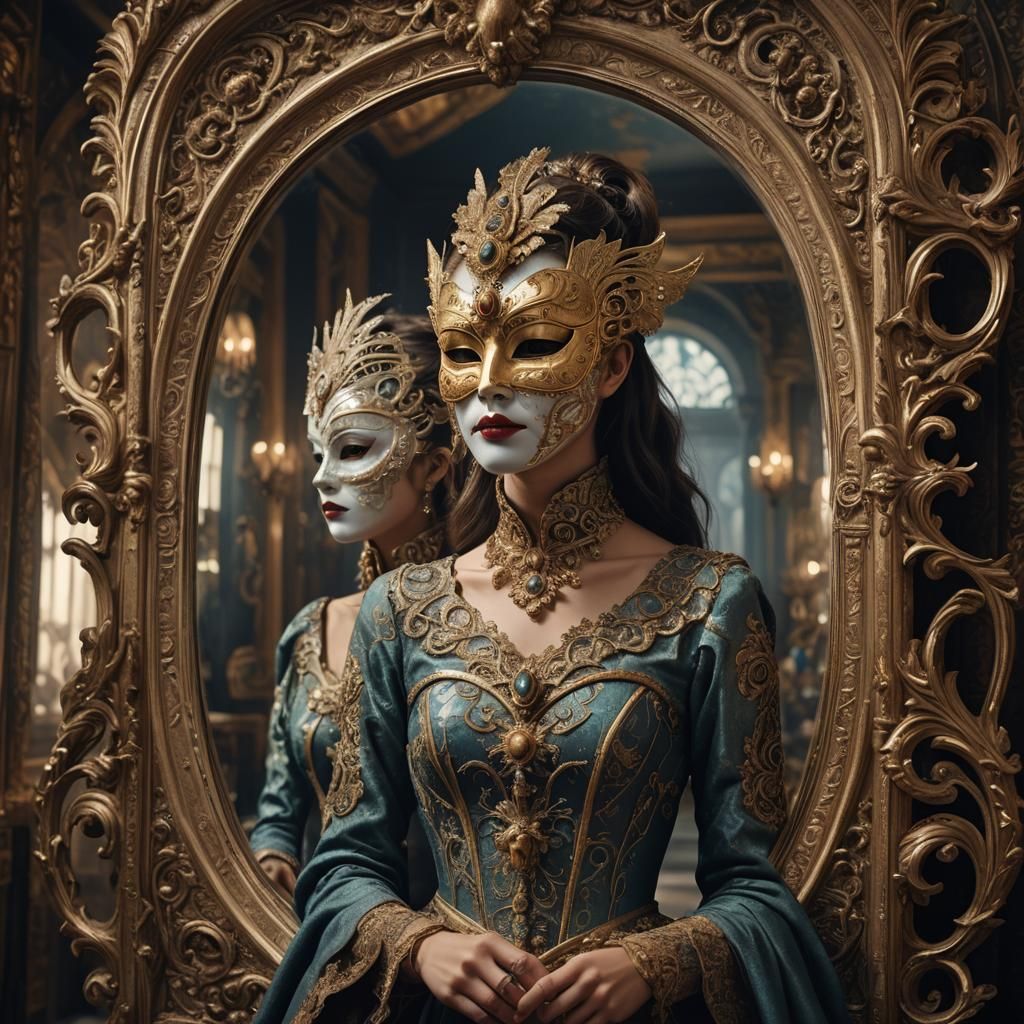 Masked Woman's Reflection: A Digital Matte Painting
