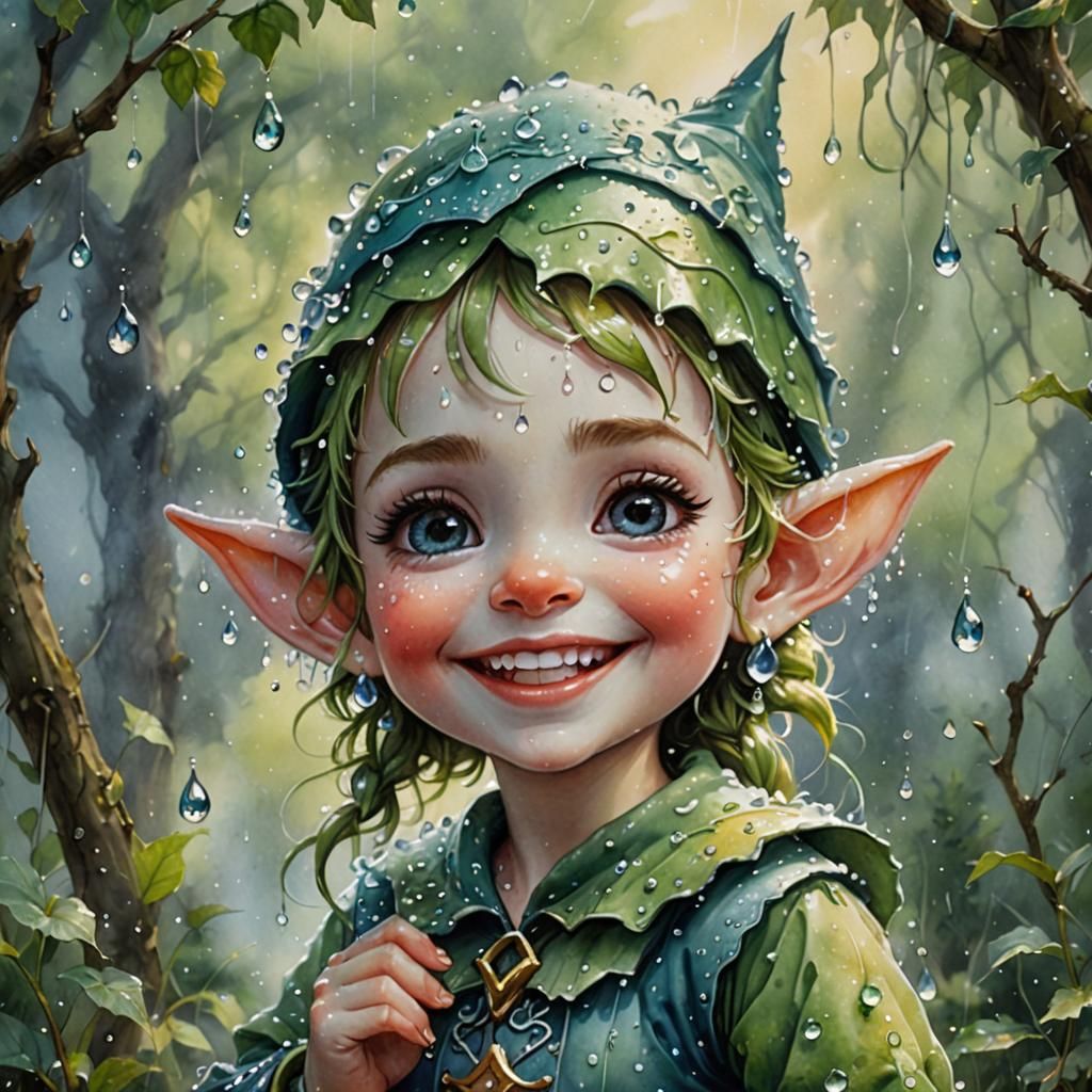 Whimsical Chibi Elf in Wet-Wash Watercolour