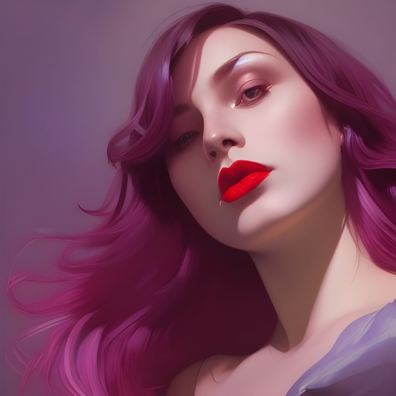 Sensual Portrait of Girl with Purple Hair