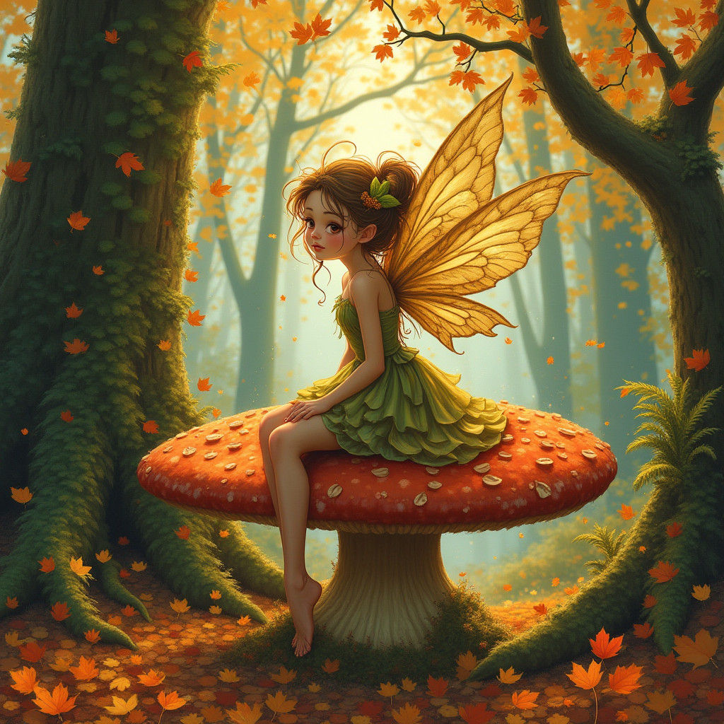 Enchanting Autumn Fairy in a Magical Forest