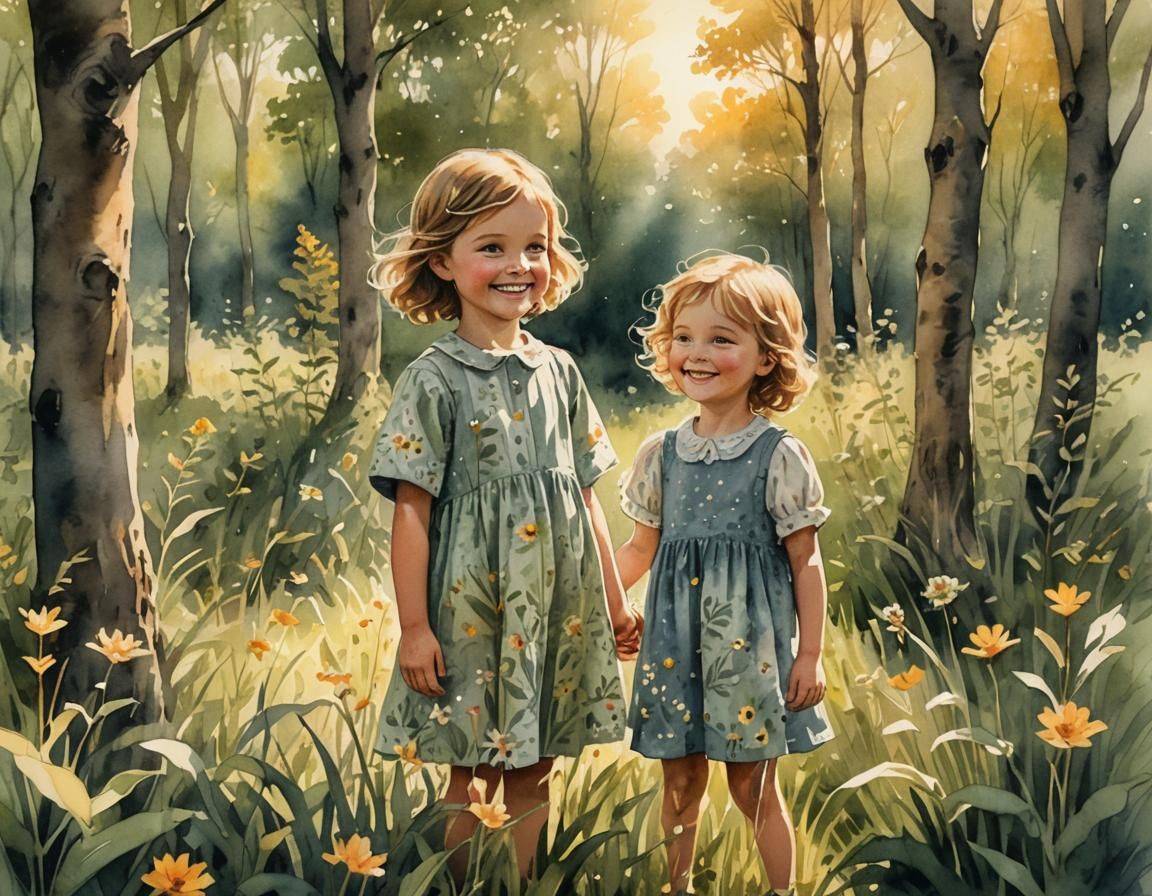 Child in Meadow: Nostalgic Watercolor Art