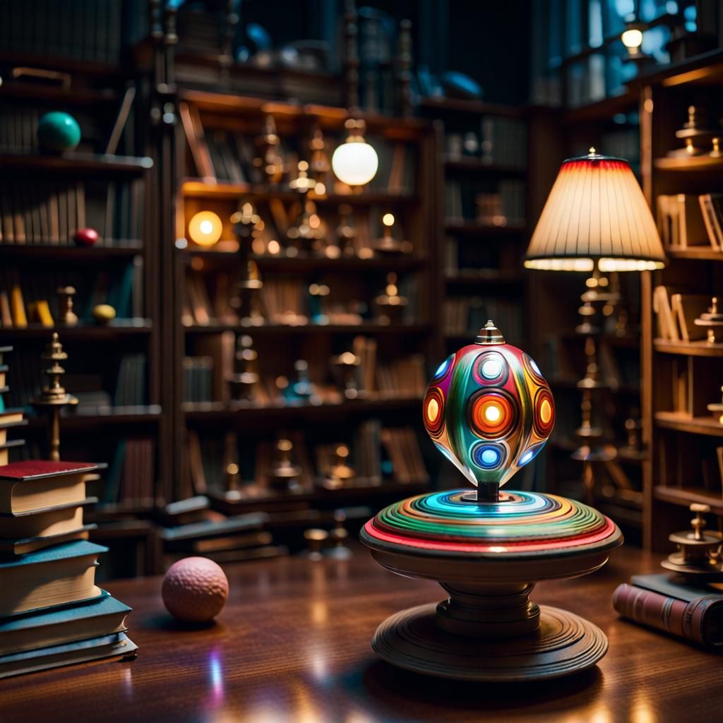 Luminous Toy Spinning Top in a Dark Room