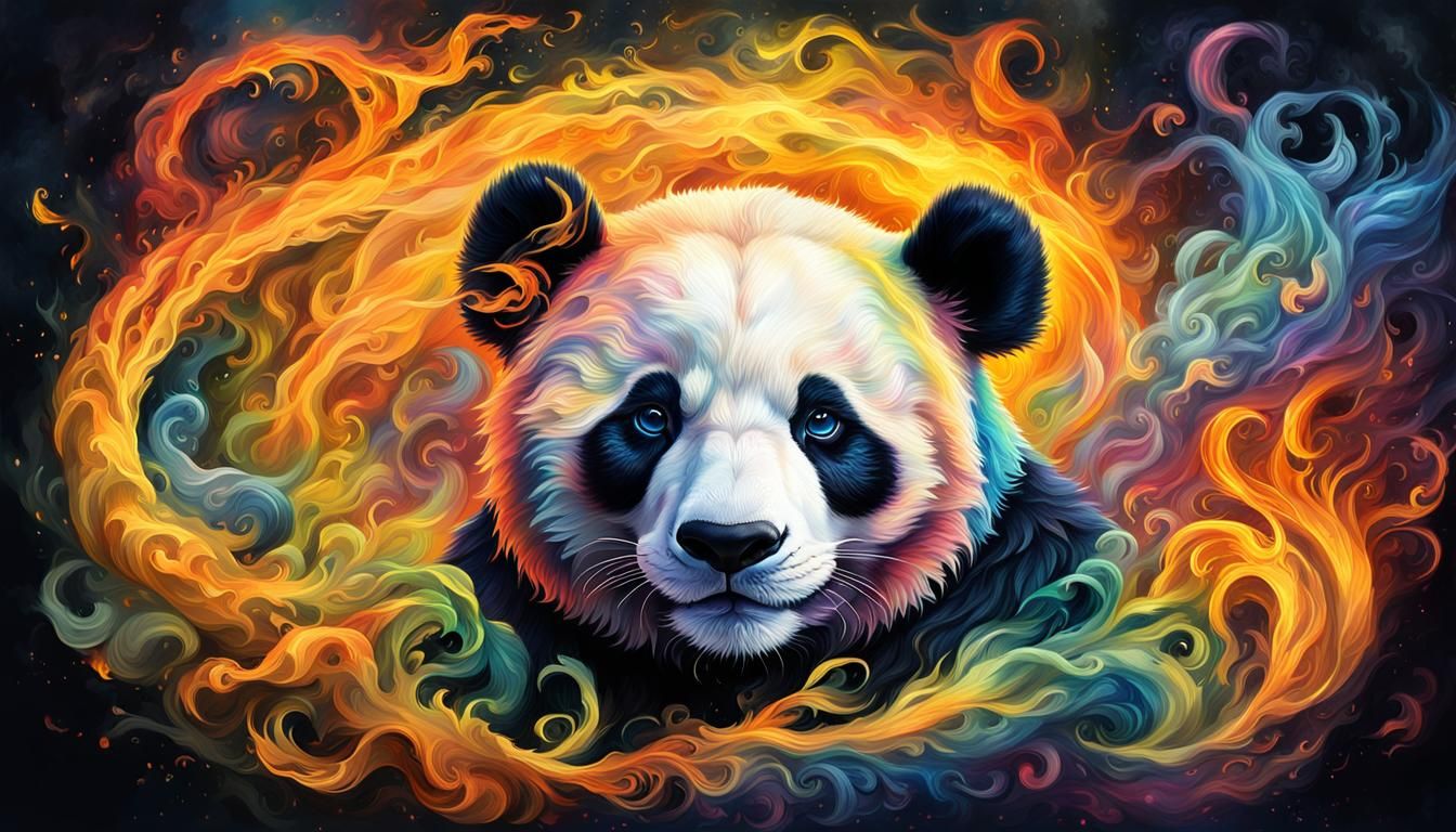 Fantasy Rainbow Fire Panda Portrait
