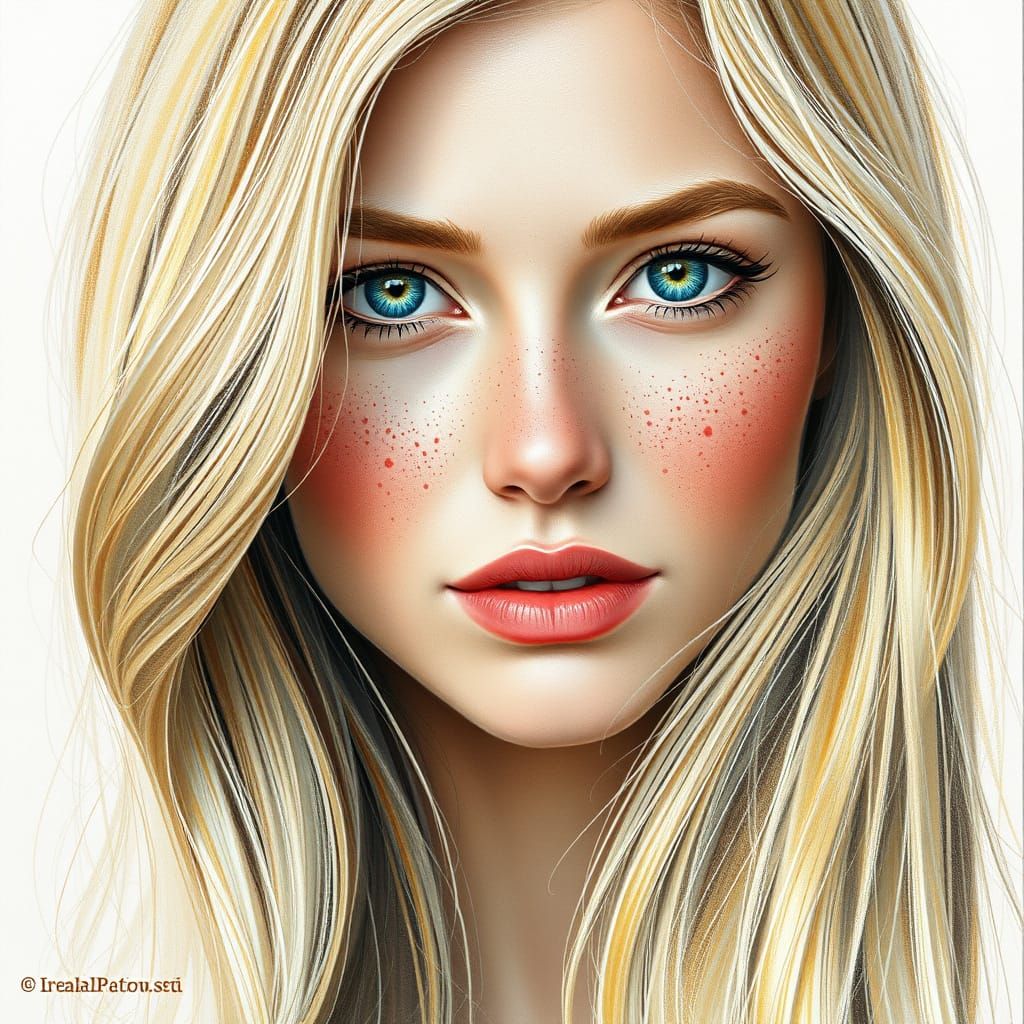 Pencil Portrait of a Beautiful Woman with Freckles