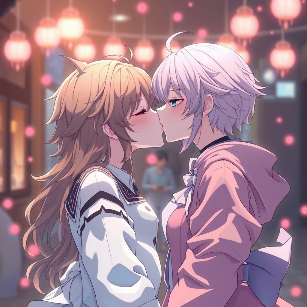 Romantic Anime Couple Share a Passionate Kiss in 8K Resoluti...