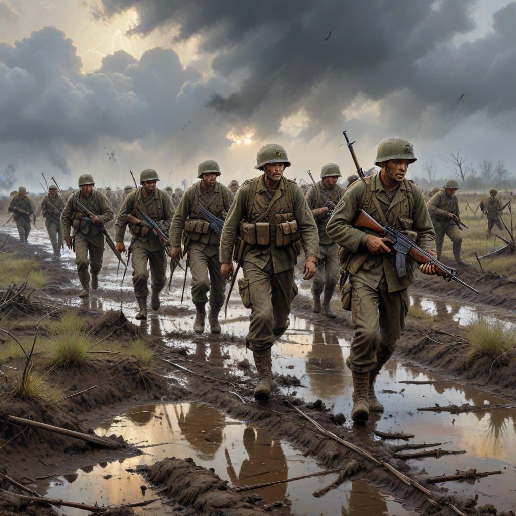 Hyper-Realistic Oil Painting: Battlefield at Dawn