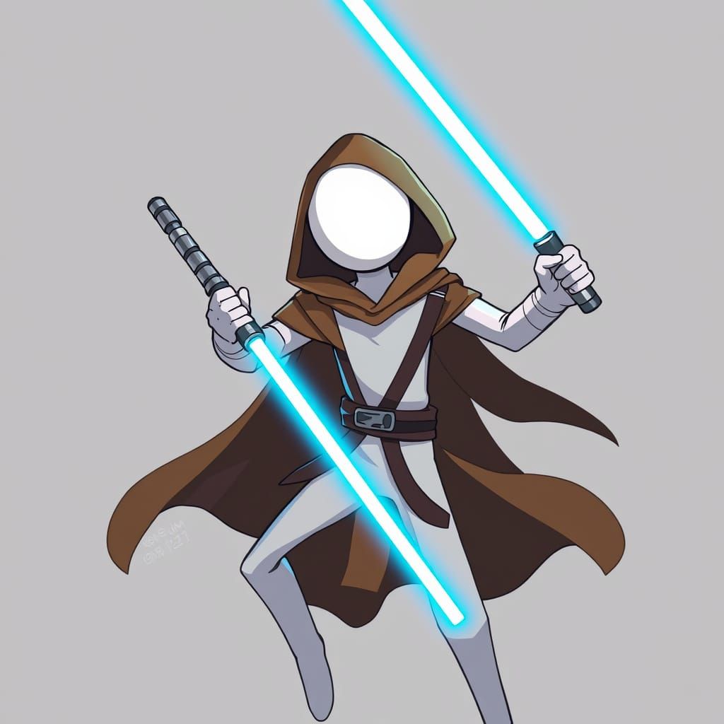 Heroic Stickman Wields Electric Blue Saber in a Vibrant Worl...