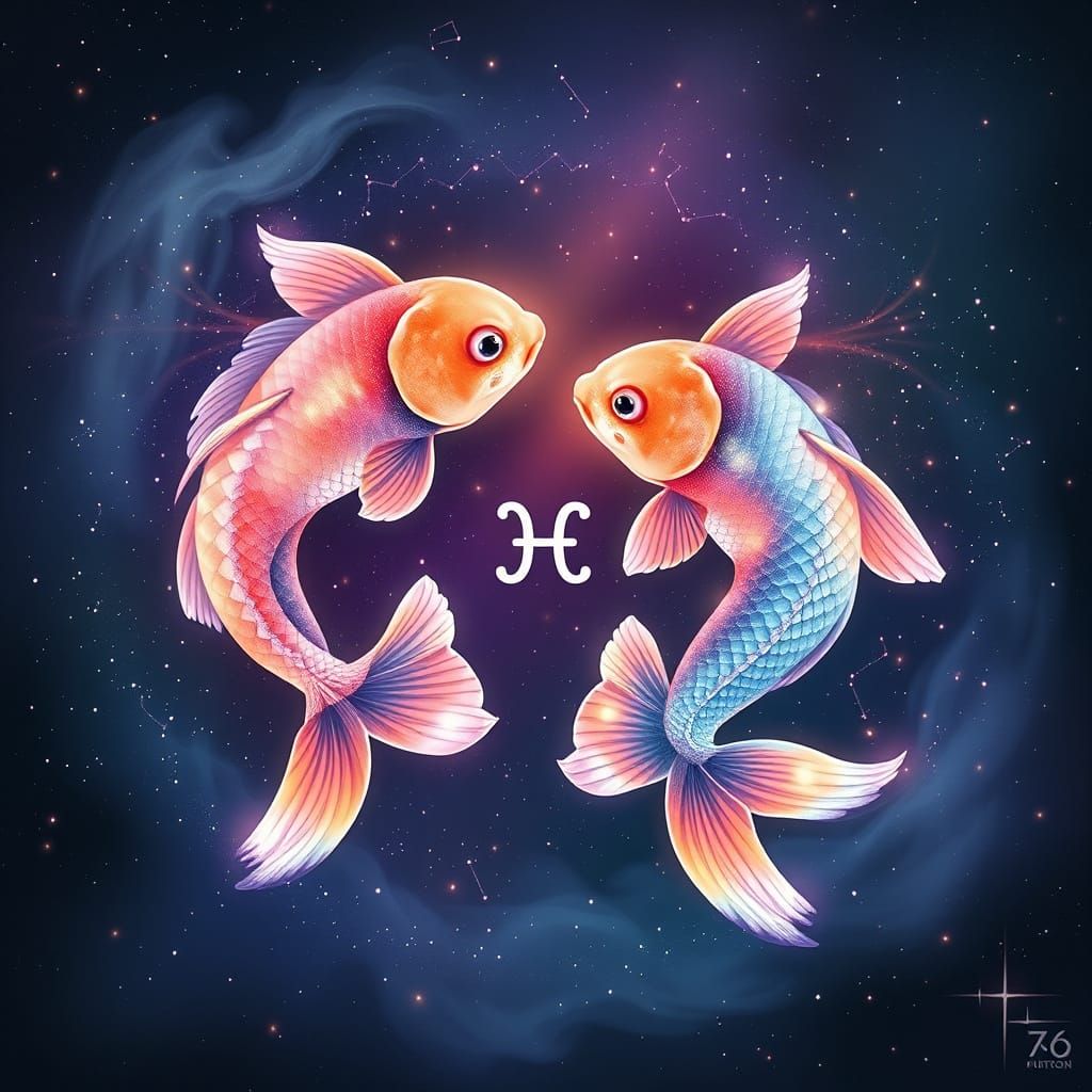 Cosmic Koi: Two Shimmering Fish in a Starry Nebula