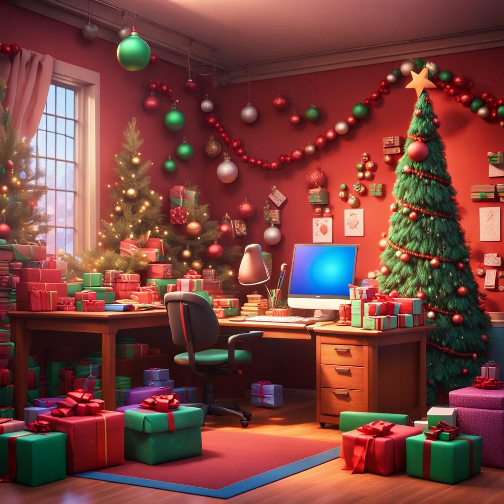 Festive Christmas Classroom in Pixar-Inspired 3D Art