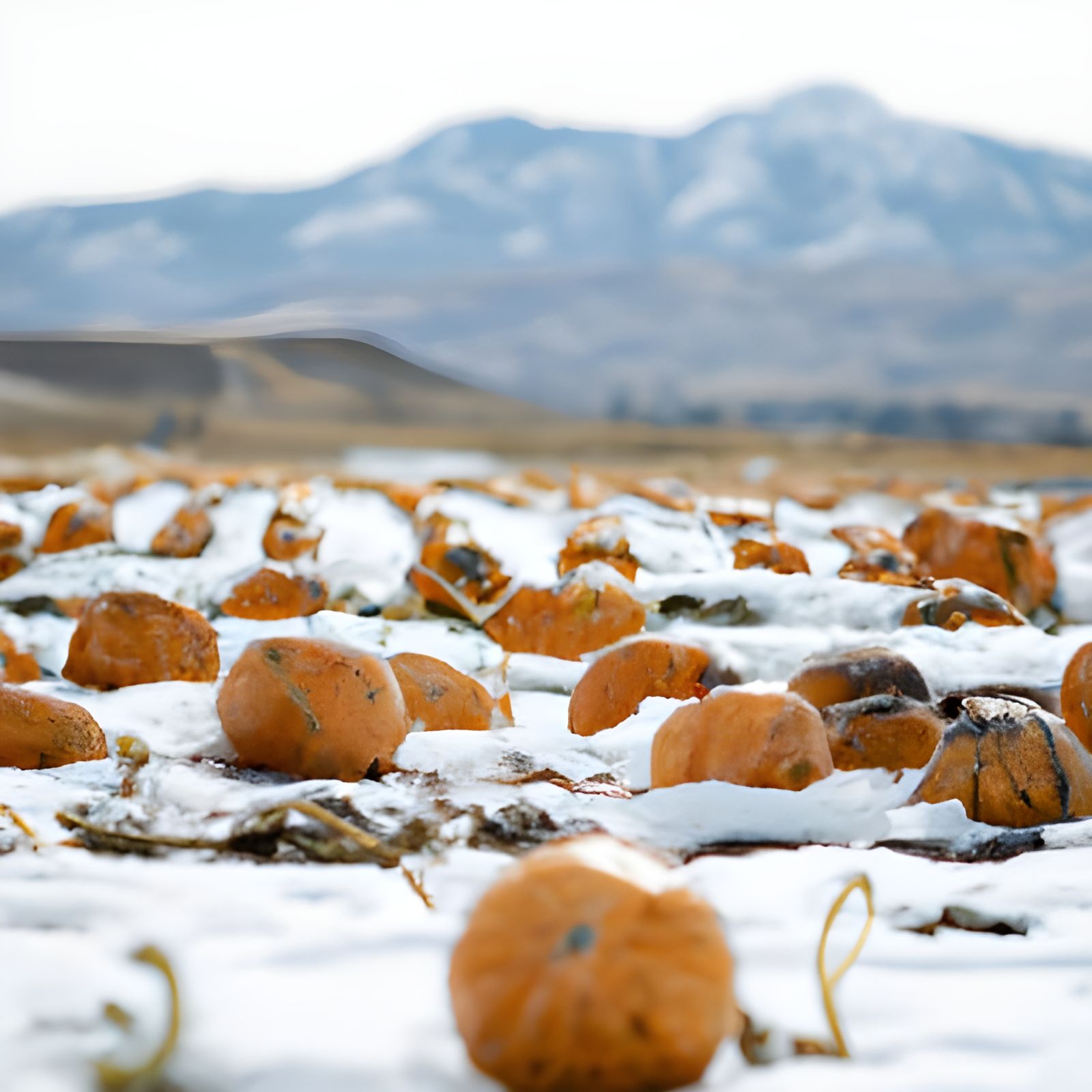 Pumpkin Field Meets Snowy Mountain: DSLR Photography