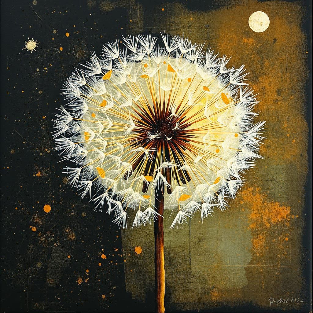 Textured Dandelion in Distressed Abstract Style