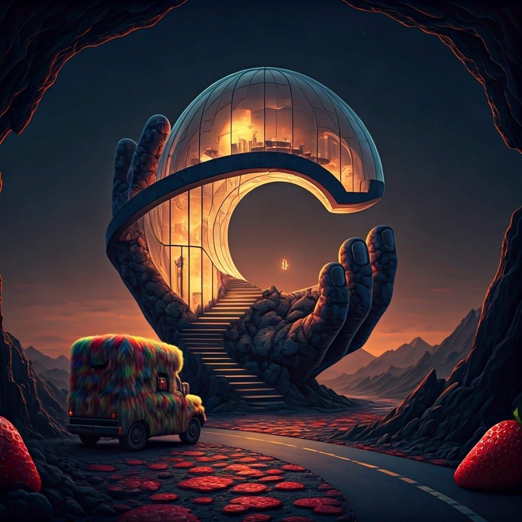 Dreamlike Abode in Crystal Glass Shaped Like an 'Ok' Sign wi...