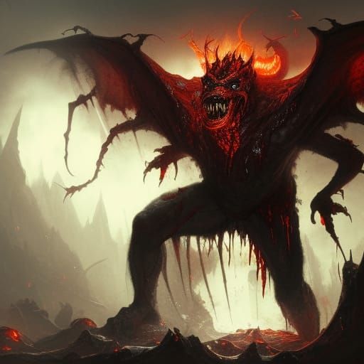 Monstrous Demon Crawls from Dark Pit