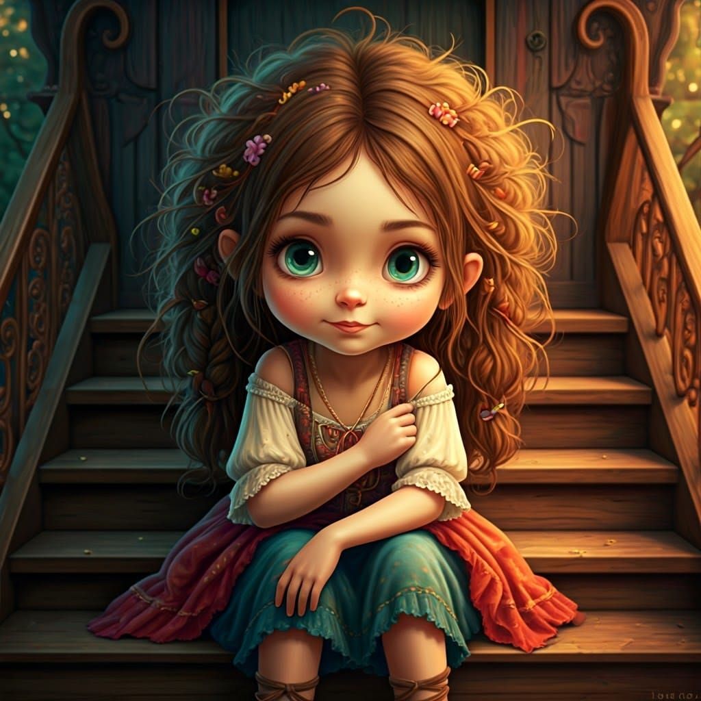 Whimsical Gypsy Girl in Digital Painting Style