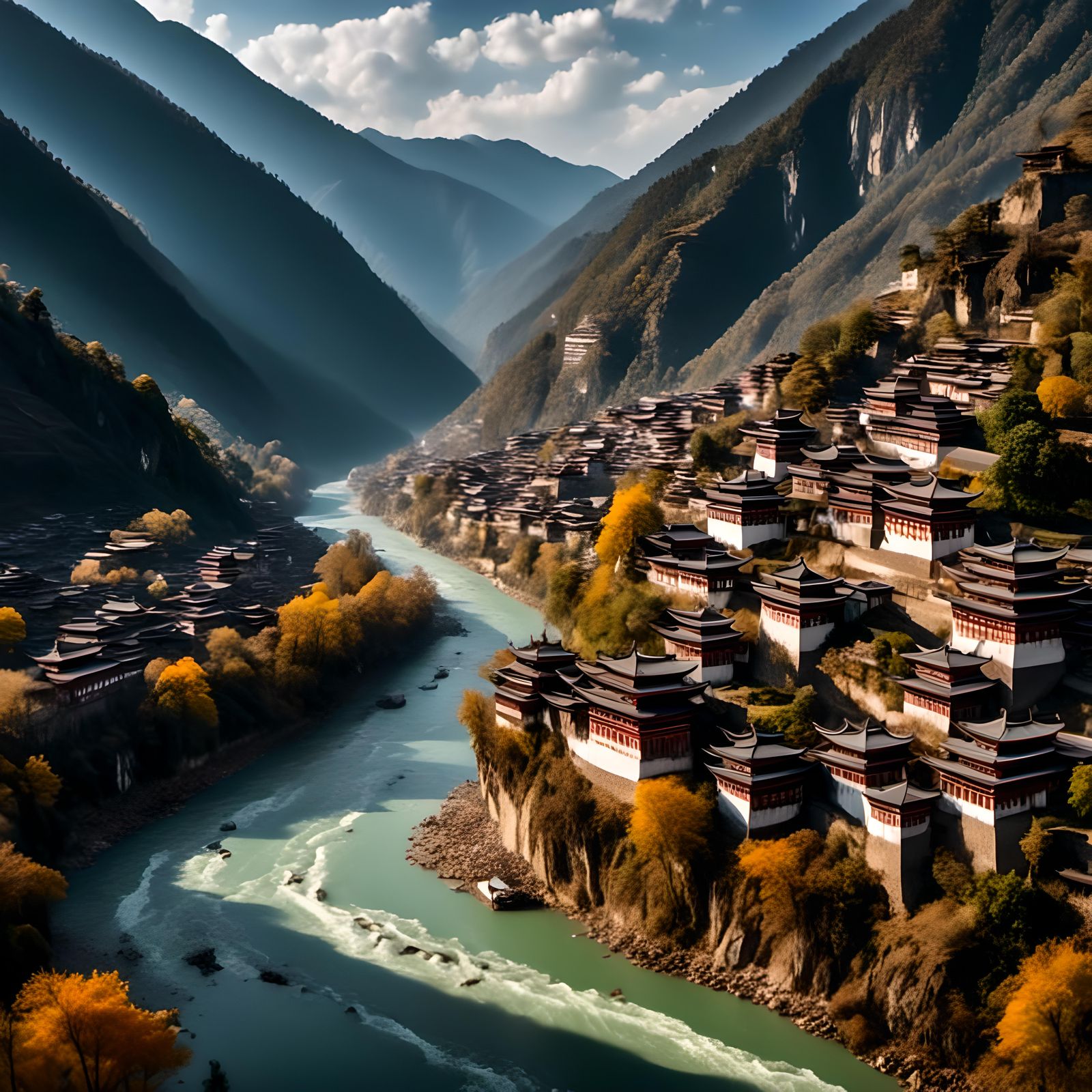 Thimphu River, Bhutan: Surreal Asian Landscape