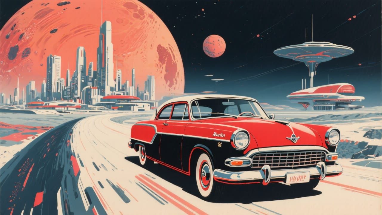 Vintage Travel Poster of Futuristic City on Alien Planet