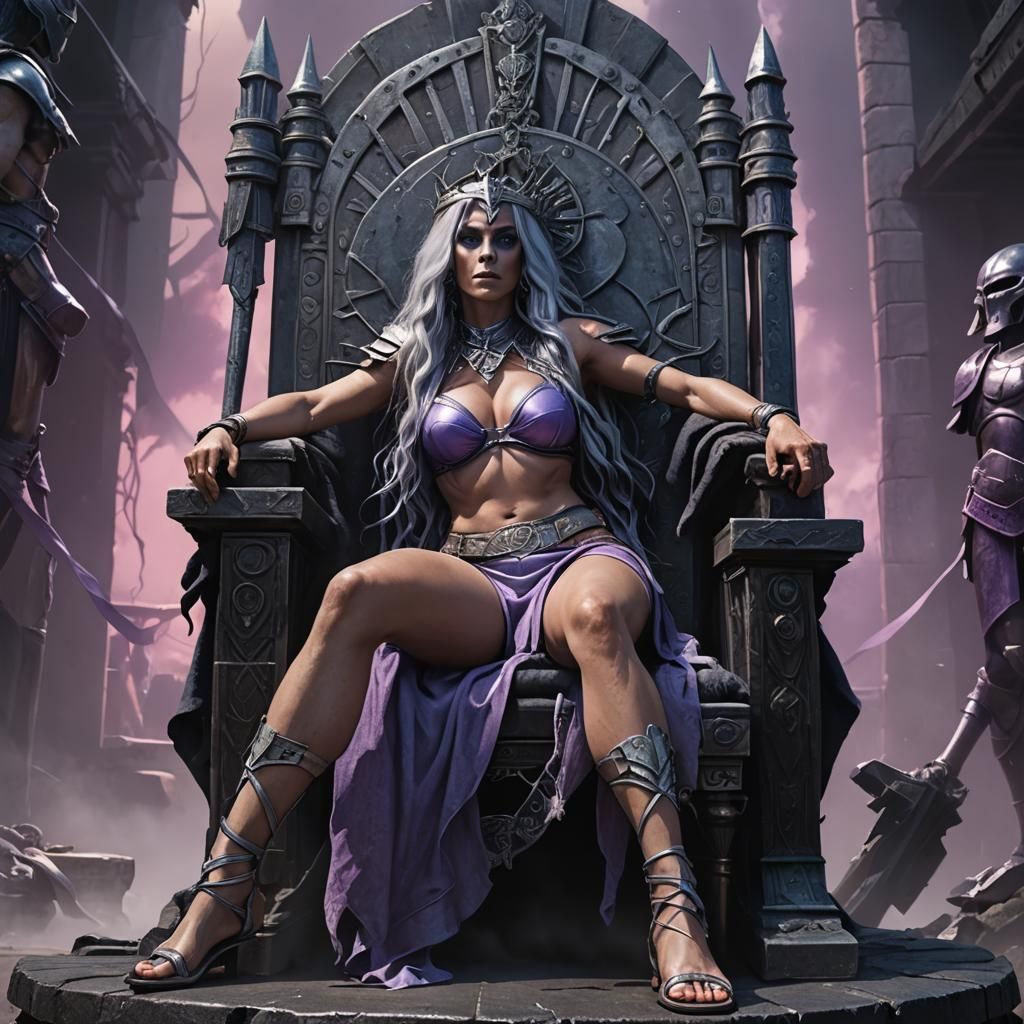 Blue-Skinned Queen on Mirrored Throne: Matte Painting