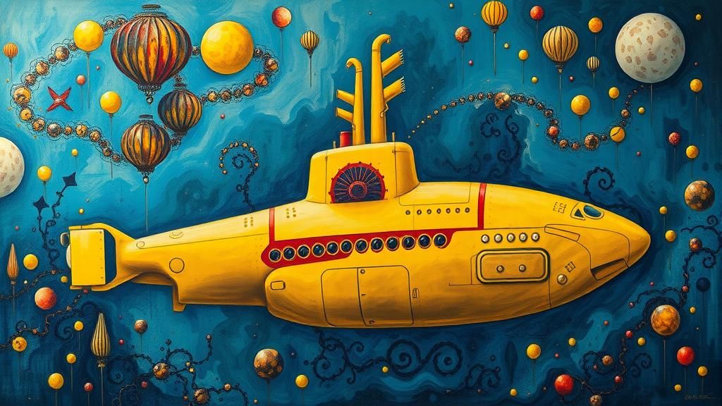 Yellow Submarine in Surrealist Melting Oil on Canvas Style