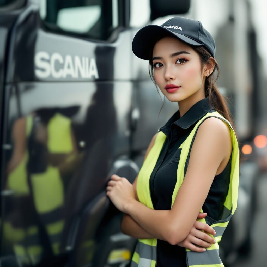 Vietnamese Woman Truck Driver in Photorealistic Style