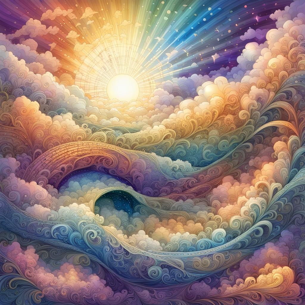 Rainbow Light Illuminates Golden Scroll Poetry