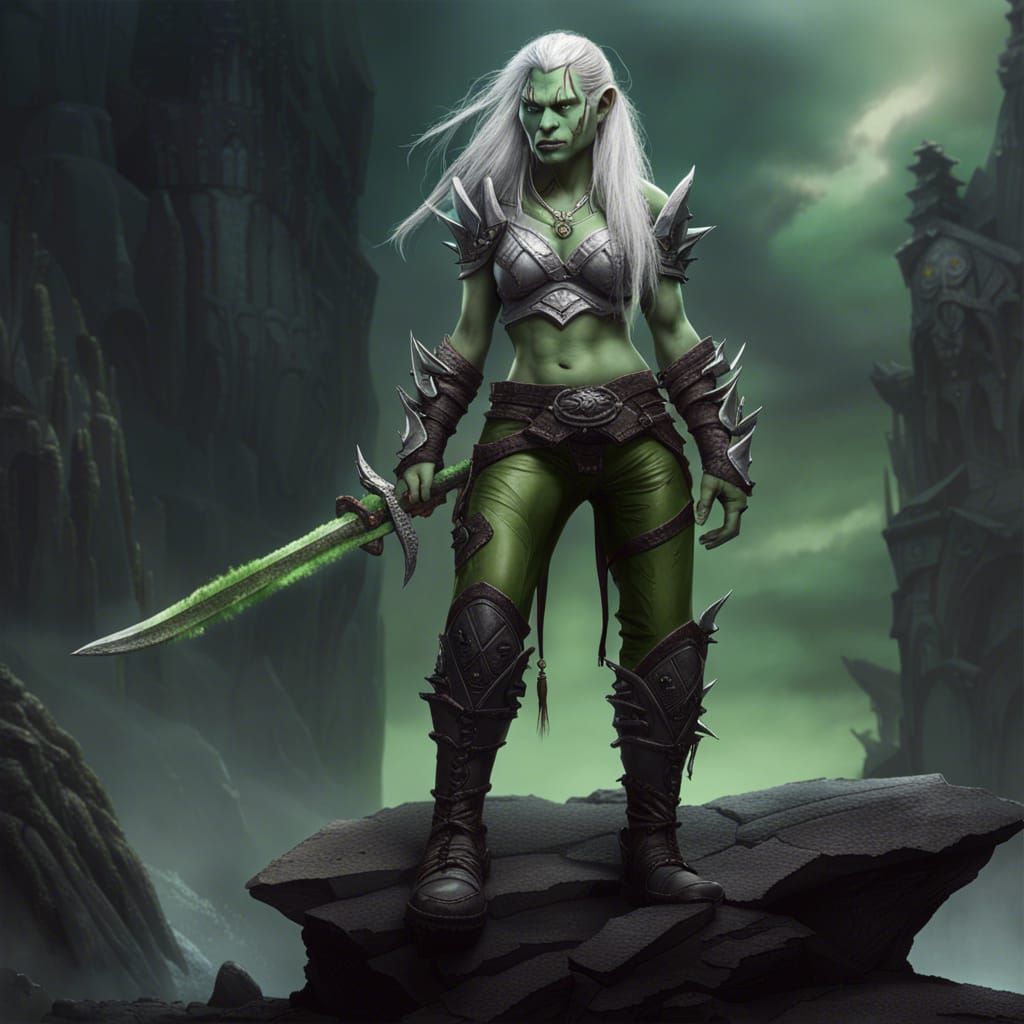 Warcraft Orc Girl with Silvery Dagger, Detailed Matte Painti...