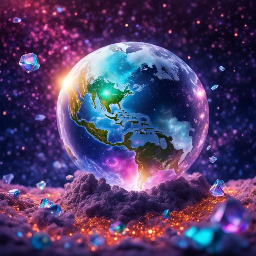 Enchanting Crystal World Inside Earth with Galaxies