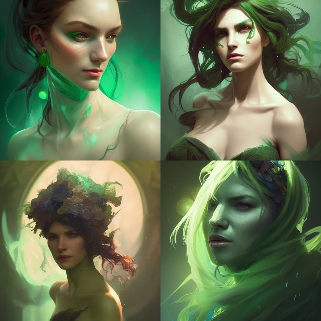 Detailed Portrait of a Green Witch in Unreal Engine