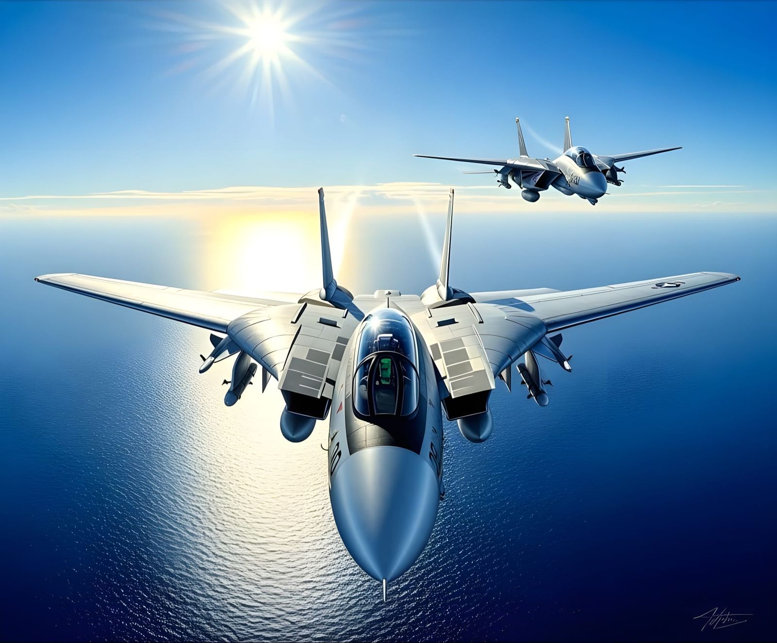 F-14 Tomcats Fly Directly At Viewer Over Ocean