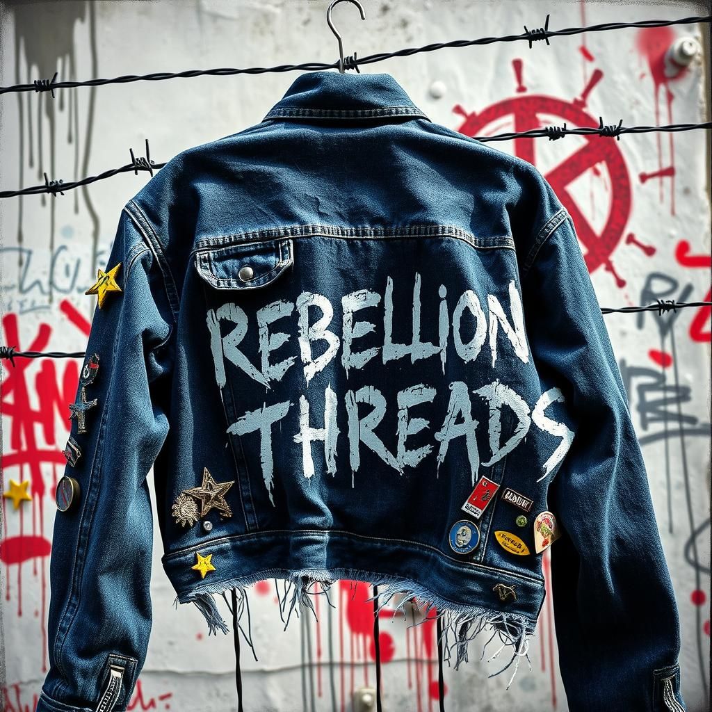 Punk Album Cover with Denim Jacket and Graffiti