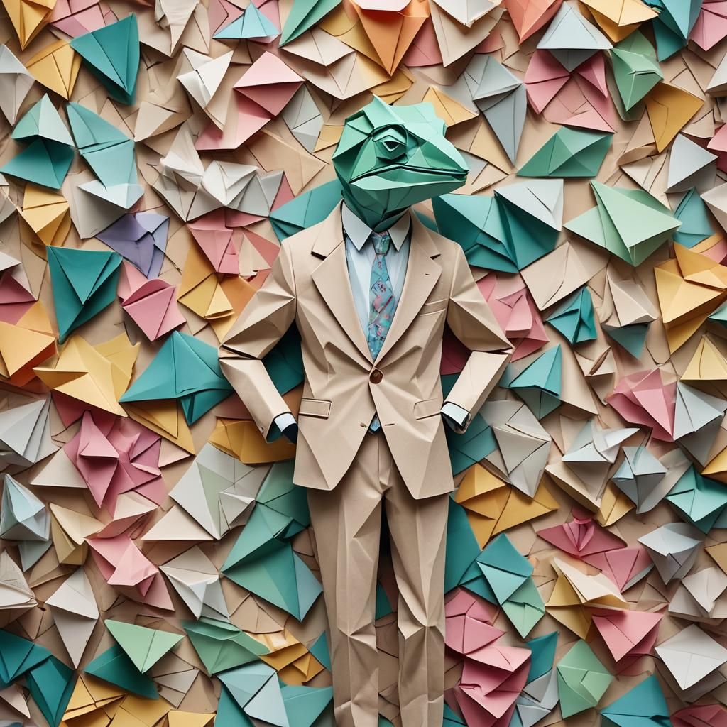Origami Chameleon in a Suit: Soft Focus Art