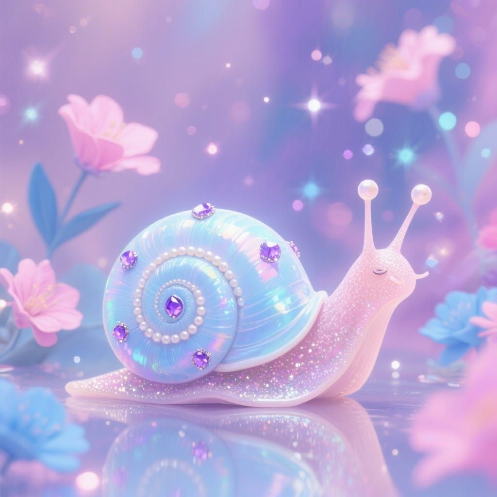 Magical Snail Illustration with Iridescent Shell