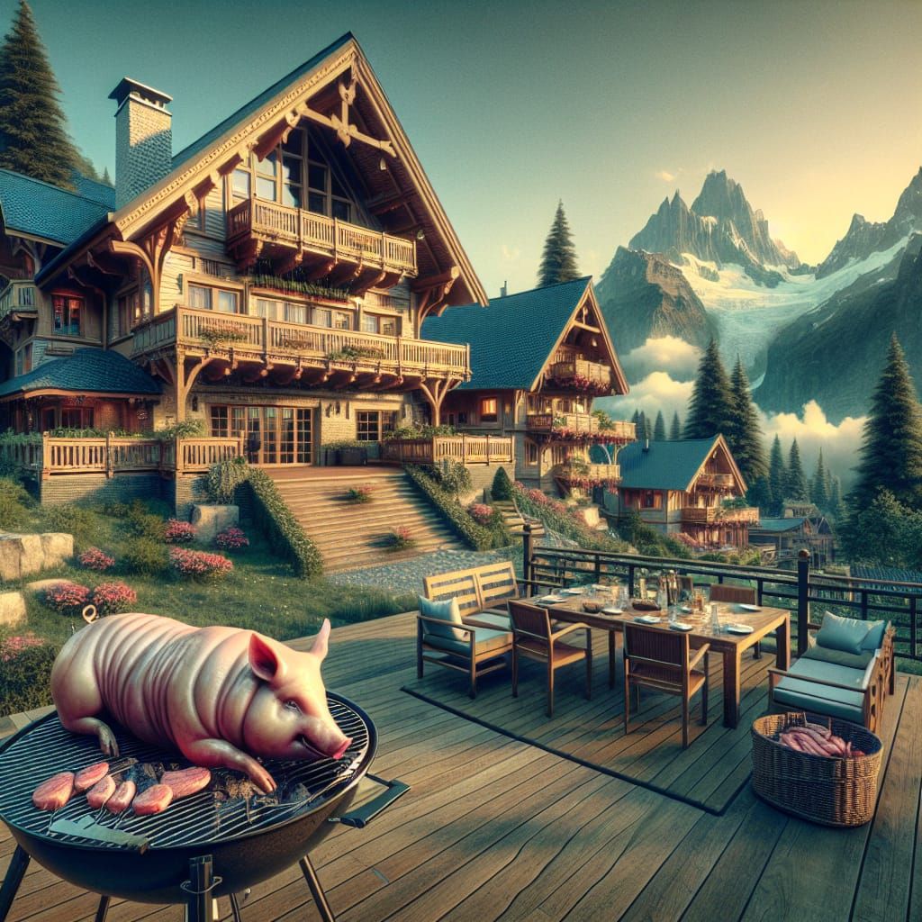 Mountain Hotel Pig Roast: Fantasy Concept Art