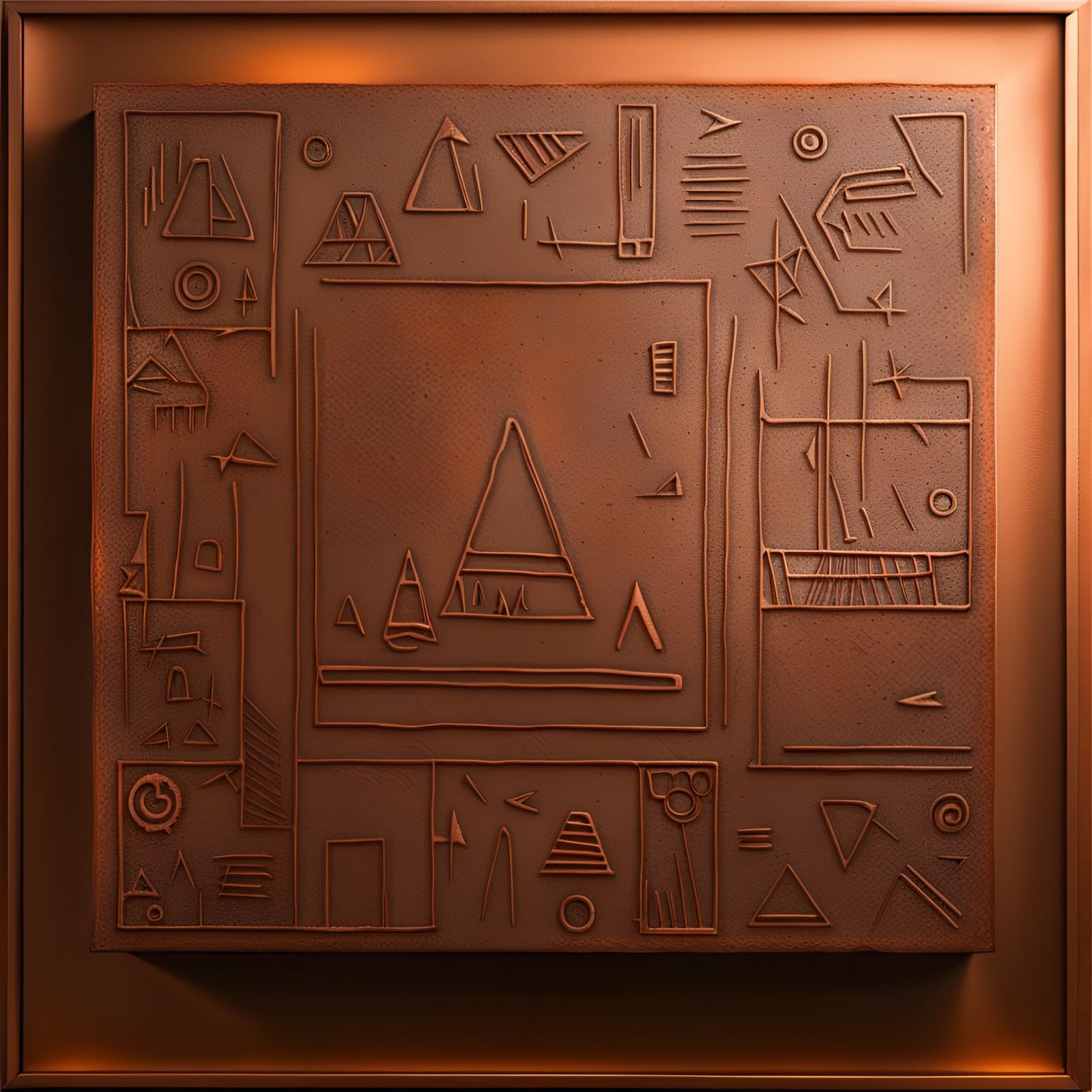Copper Tablet with Ancient Petroglyphs in Geometric Style