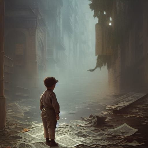 1899 Newsie: Detailed Matte Painting in Deep Color