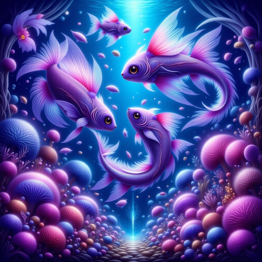 Surreal Bioluminescent Fish Swim Through Shimmering Glass Co...