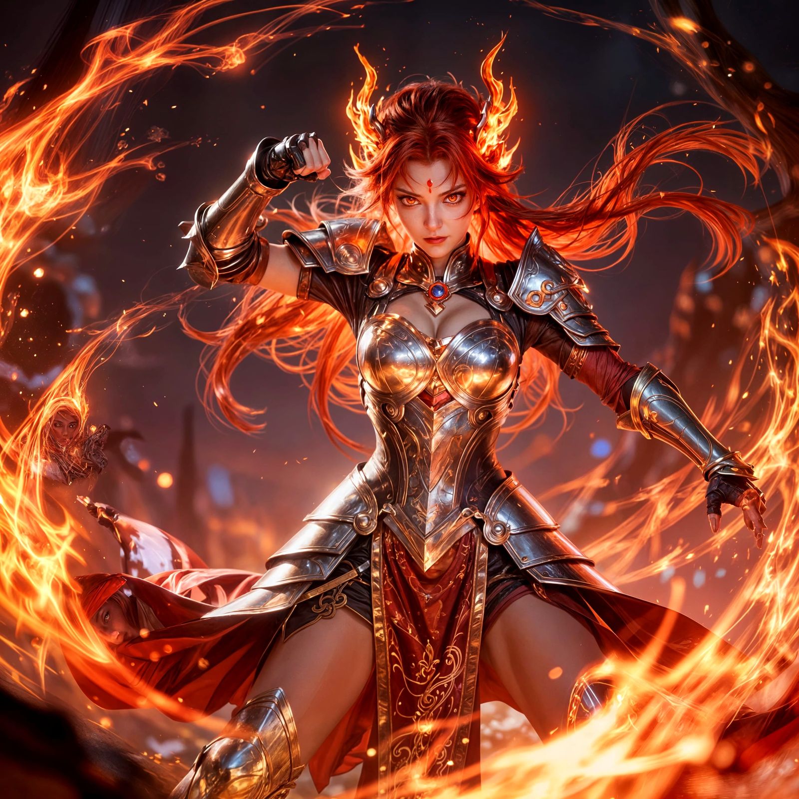 Fiery Warrior Woman in Anime Style