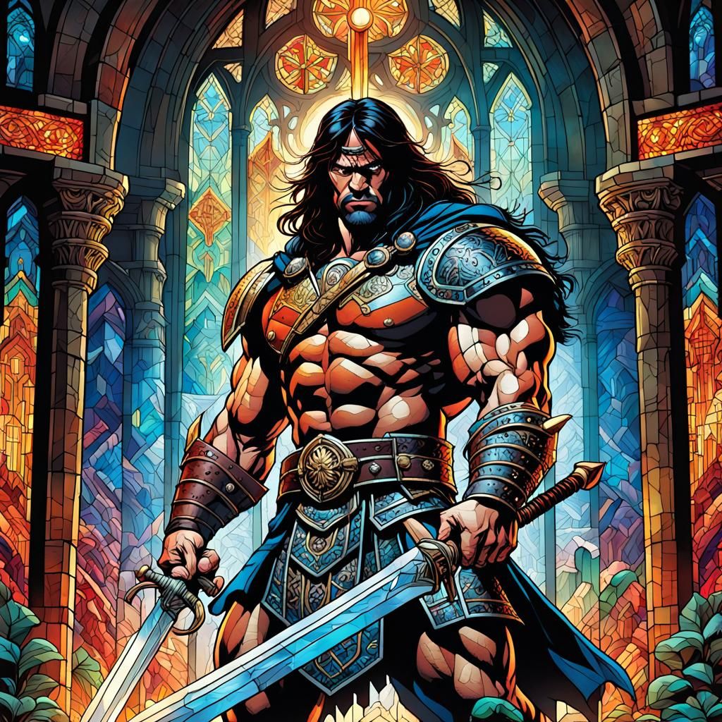 Conan the Barbarian in Stained Glass Comic Art