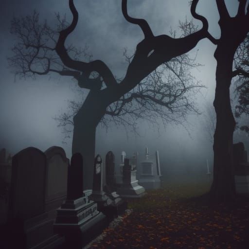 Creepy Halloween Cemetery with Flying Pumpkins