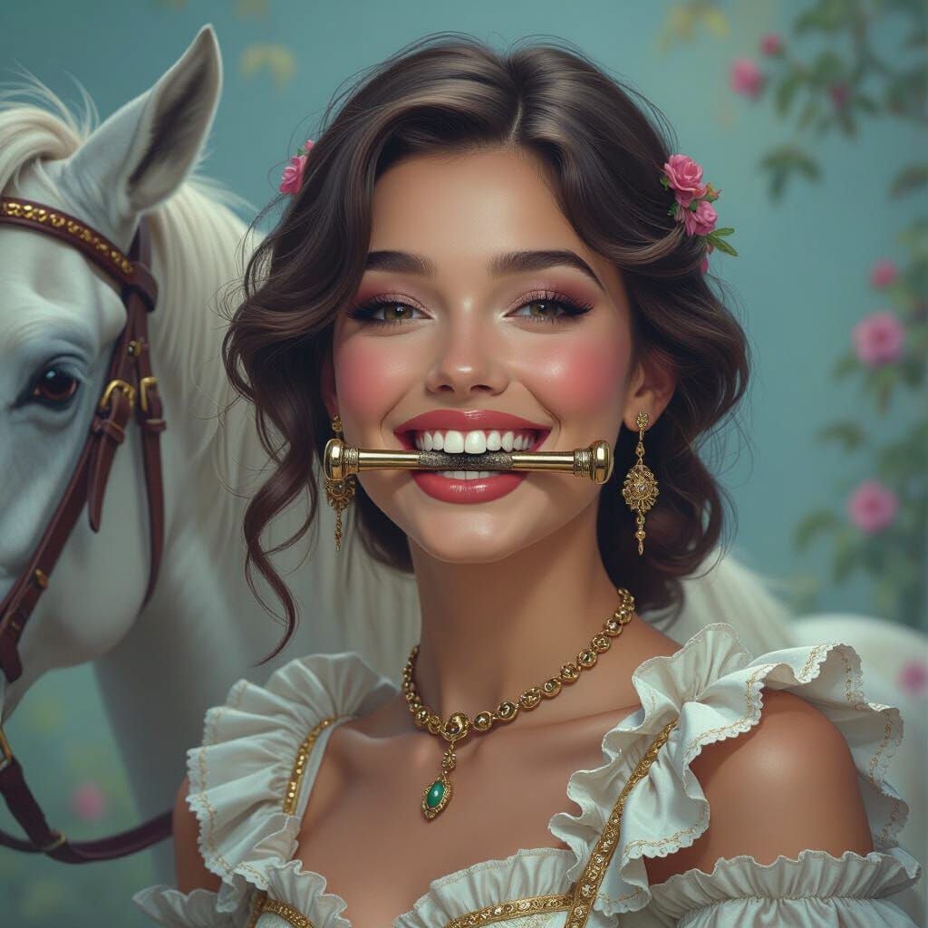 Elegant Woman with Horse Bit Gag in Fantasy Art