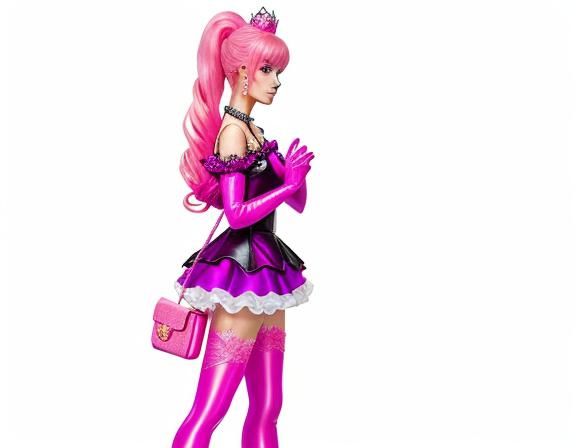 Woman in Rose Pink Princess Dress with Ponytails