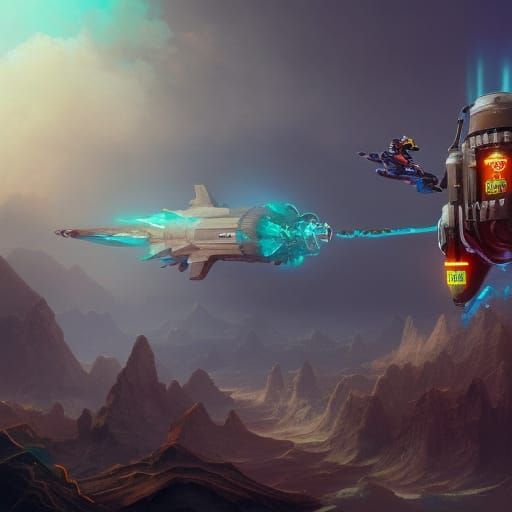 Puppy Soaring with Jetpack: Fantasy Concept Art