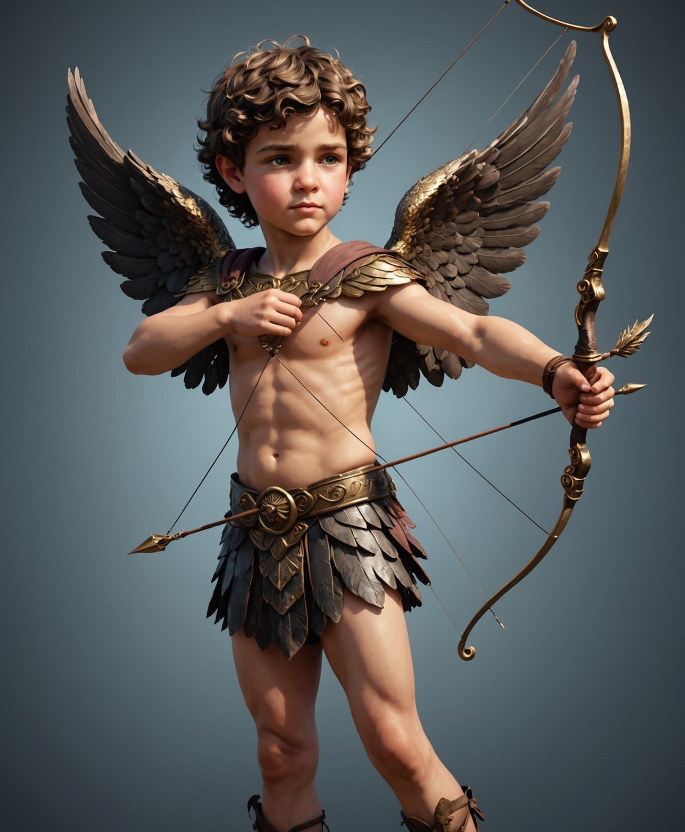 Classical God of Love in Winged Realistic Portrait