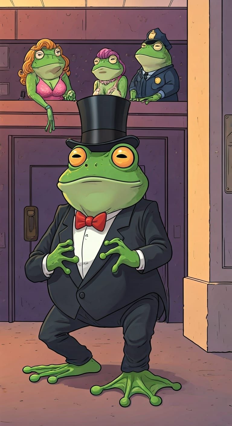 Frog in Tuxedo Arrested by Police Frog
